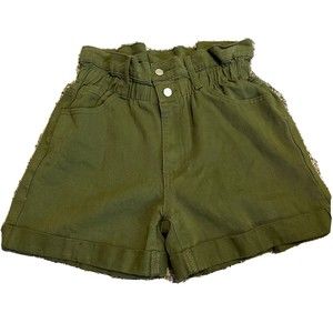 Shein womans high rise paper bag shorts green size 8